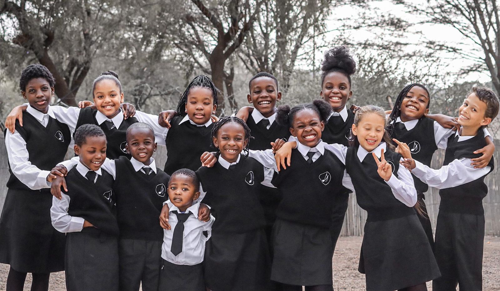 Students posing together outdoors